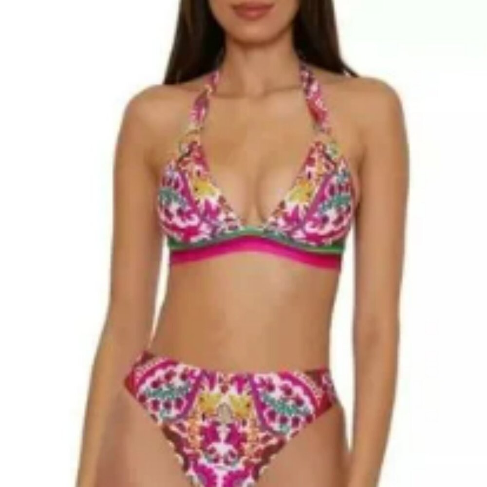 NWT TRINA TURK Multi Hawaiian G Halter And Hipster Bottoms Two-piece Bikini Set